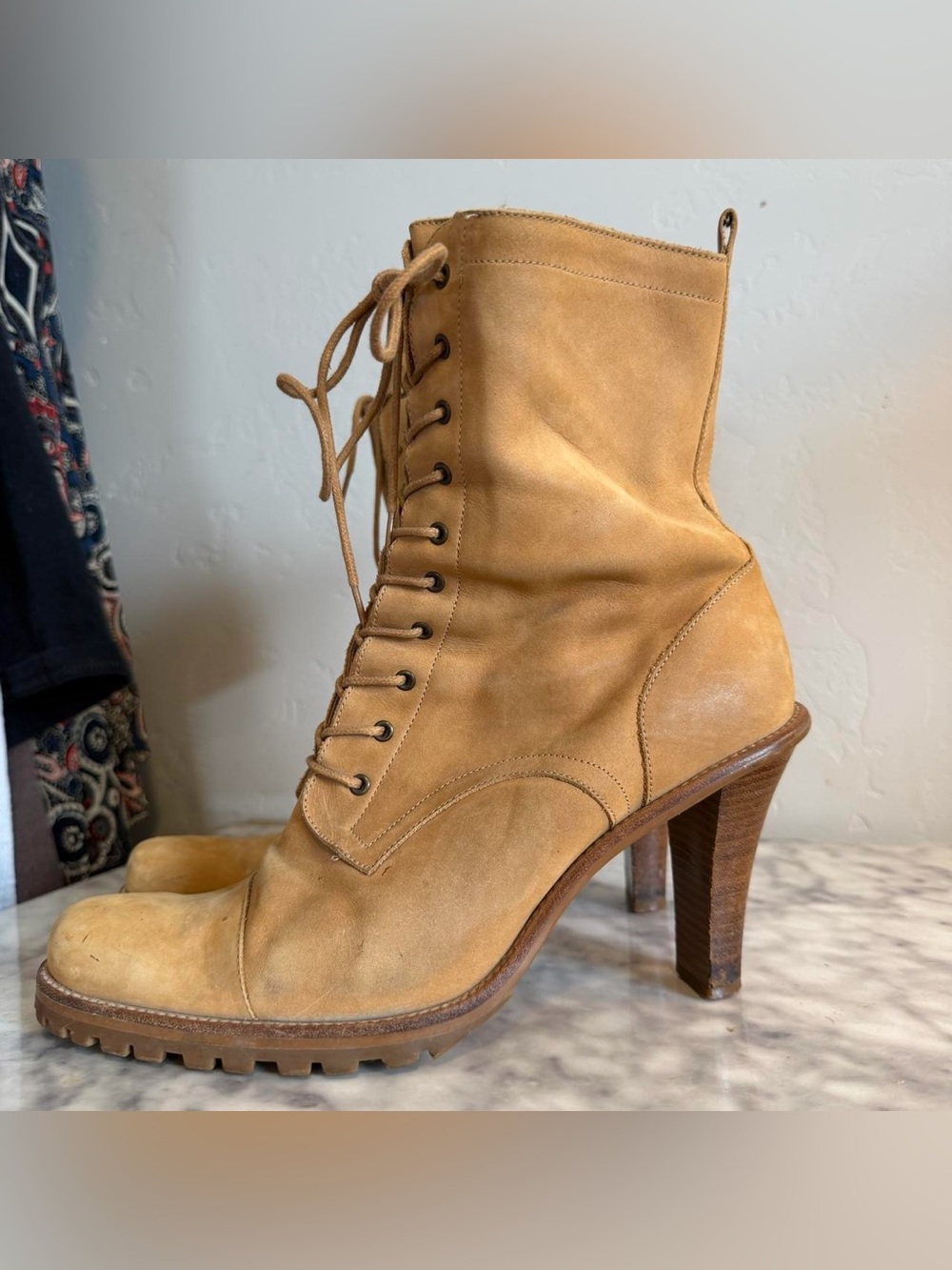 Gianni Bini Tan Lace-Up High-Heel Ankle Boots
